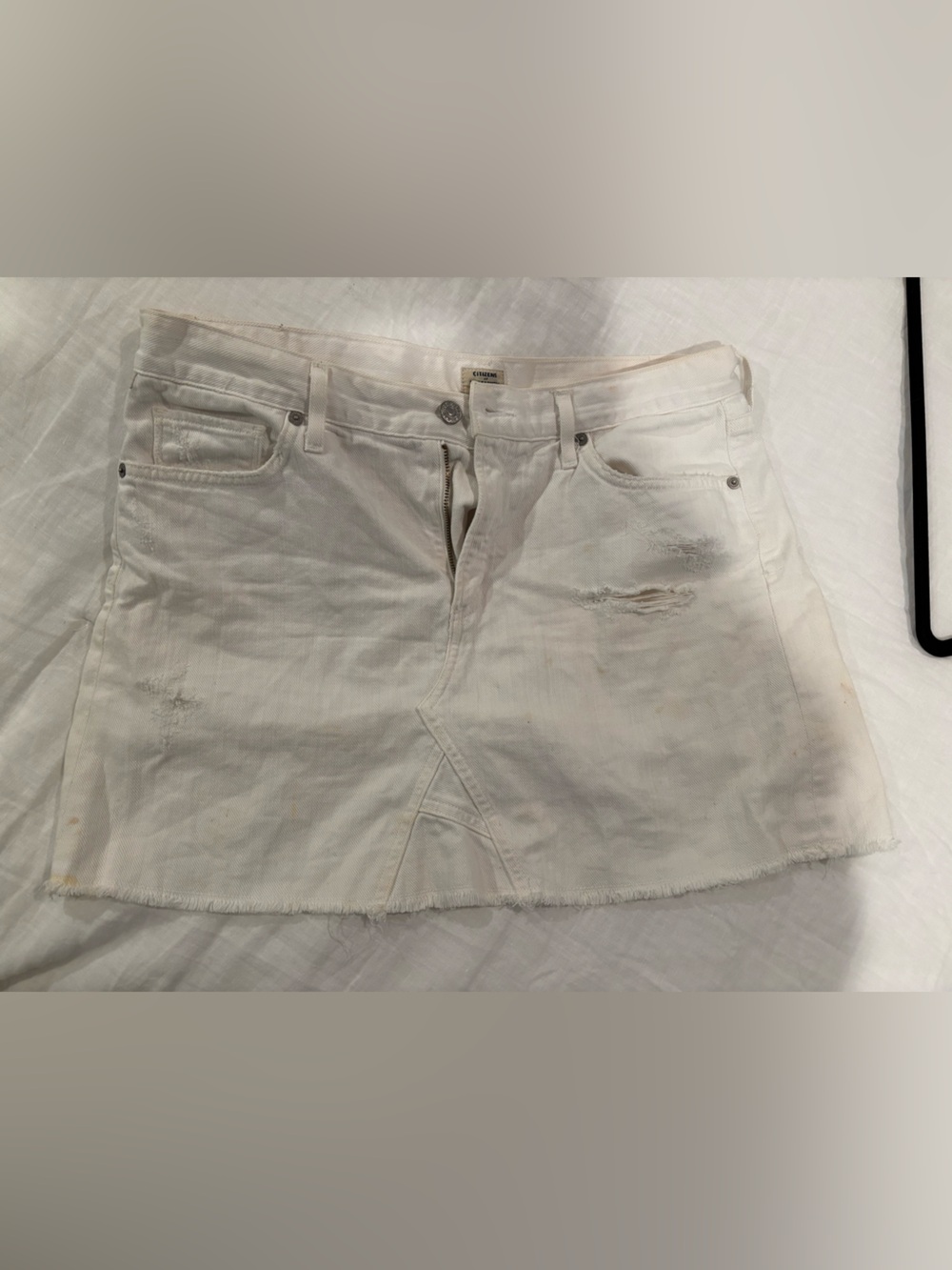 Citizens Of Humanity Cream Distressed Denim Mini Skirt